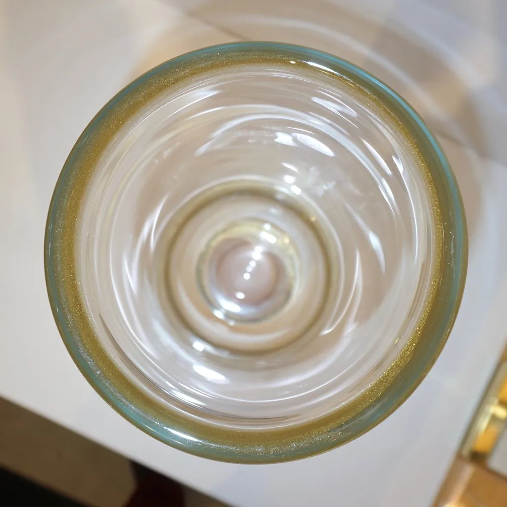 Formia 1990s Italian Pair of Soft Pink & Gold Crystal Murano Glass Round Vases
