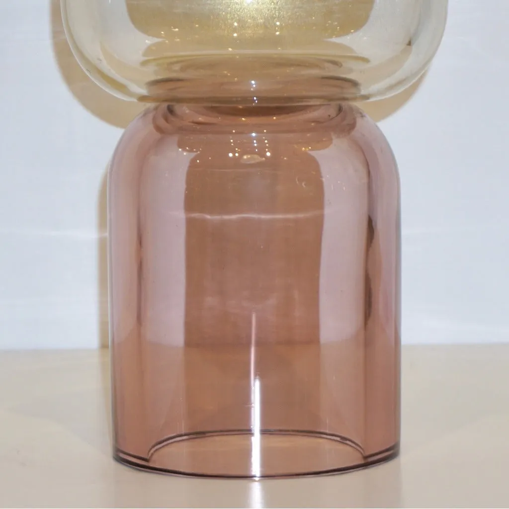 Formia 1990s Italian Pair of Soft Pink & Gold Crystal Murano Glass Round Vases