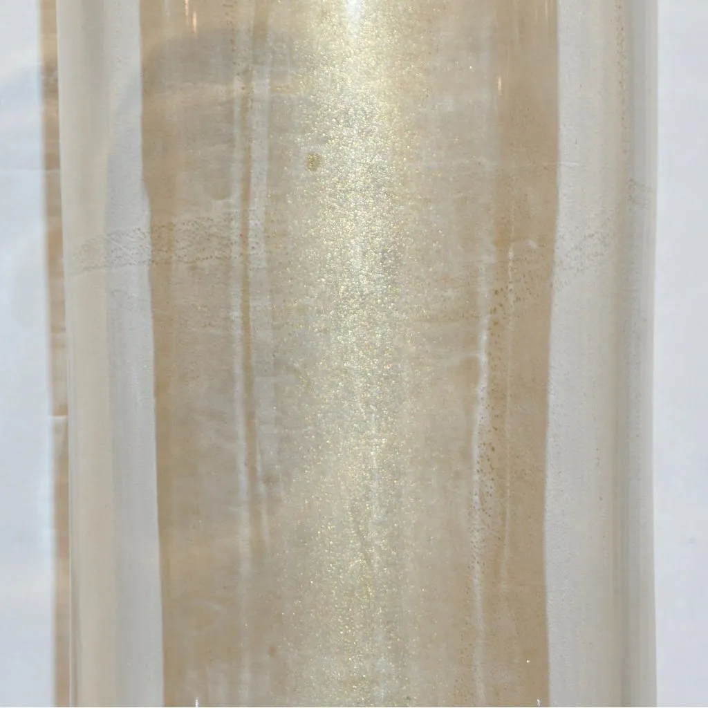 Formia 1990s Italian Pair of Soft Pink & Gold Crystal Murano Glass Round Vases