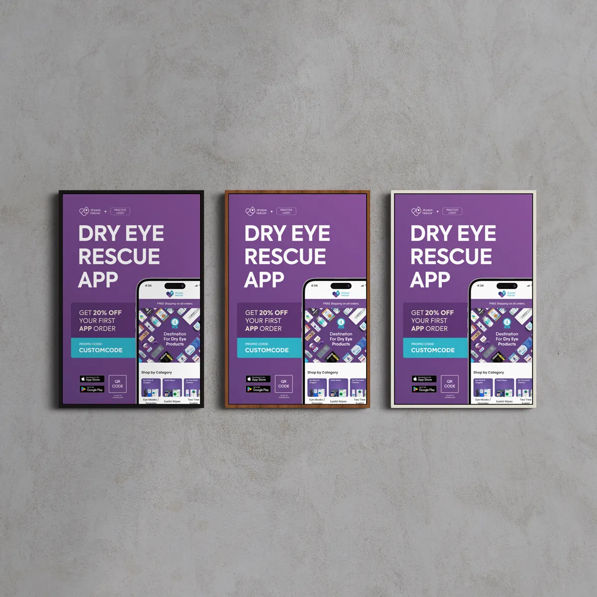 Framed Canvas APP Download Custom QR Link Picture Frames for Exam Rooms (3 Color Options)