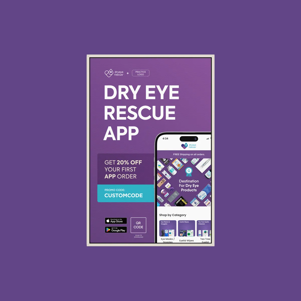 Framed Canvas APP Download Custom QR Link Picture Frames for Exam Rooms (3 Color Options)