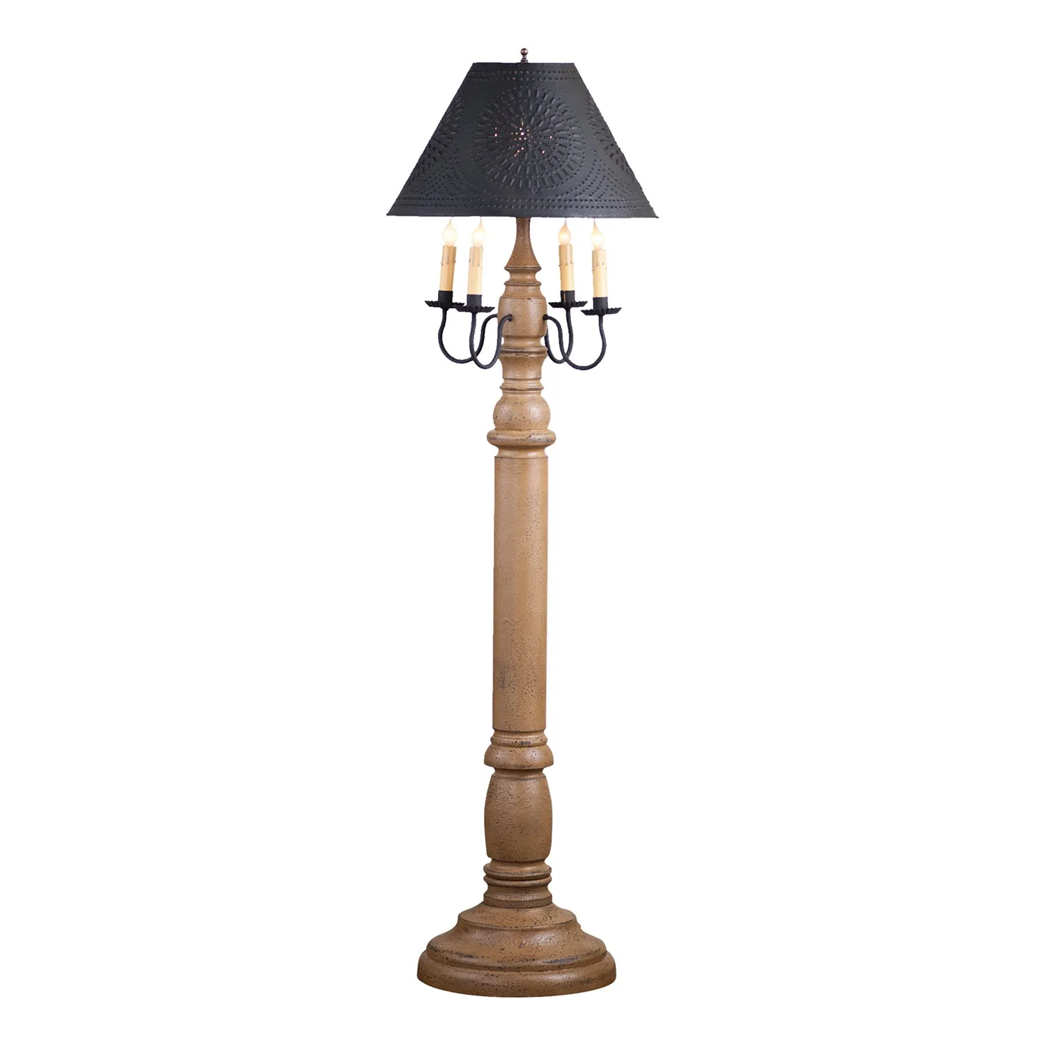 General James Floor Lamp Americana Pearwood with Textured Black Tin Shade