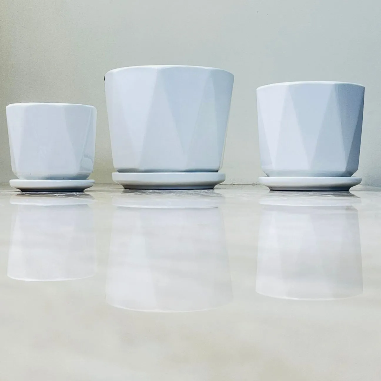Geometric White Ceramic Planter Set Of 3