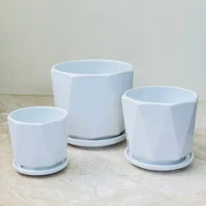 Geometric White Ceramic Planter Set Of 3