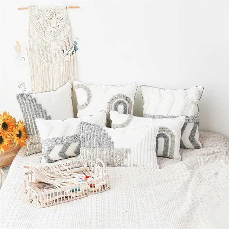 Geometric Woven Tufted Lumbar Pillow | Strip