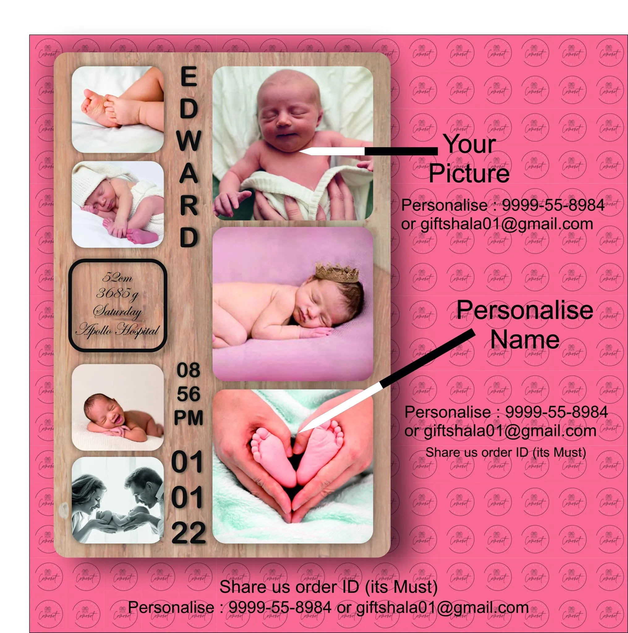 GiftShalamemories customized baby frame for room | size: 30cm X 45cm | customised name and photo
