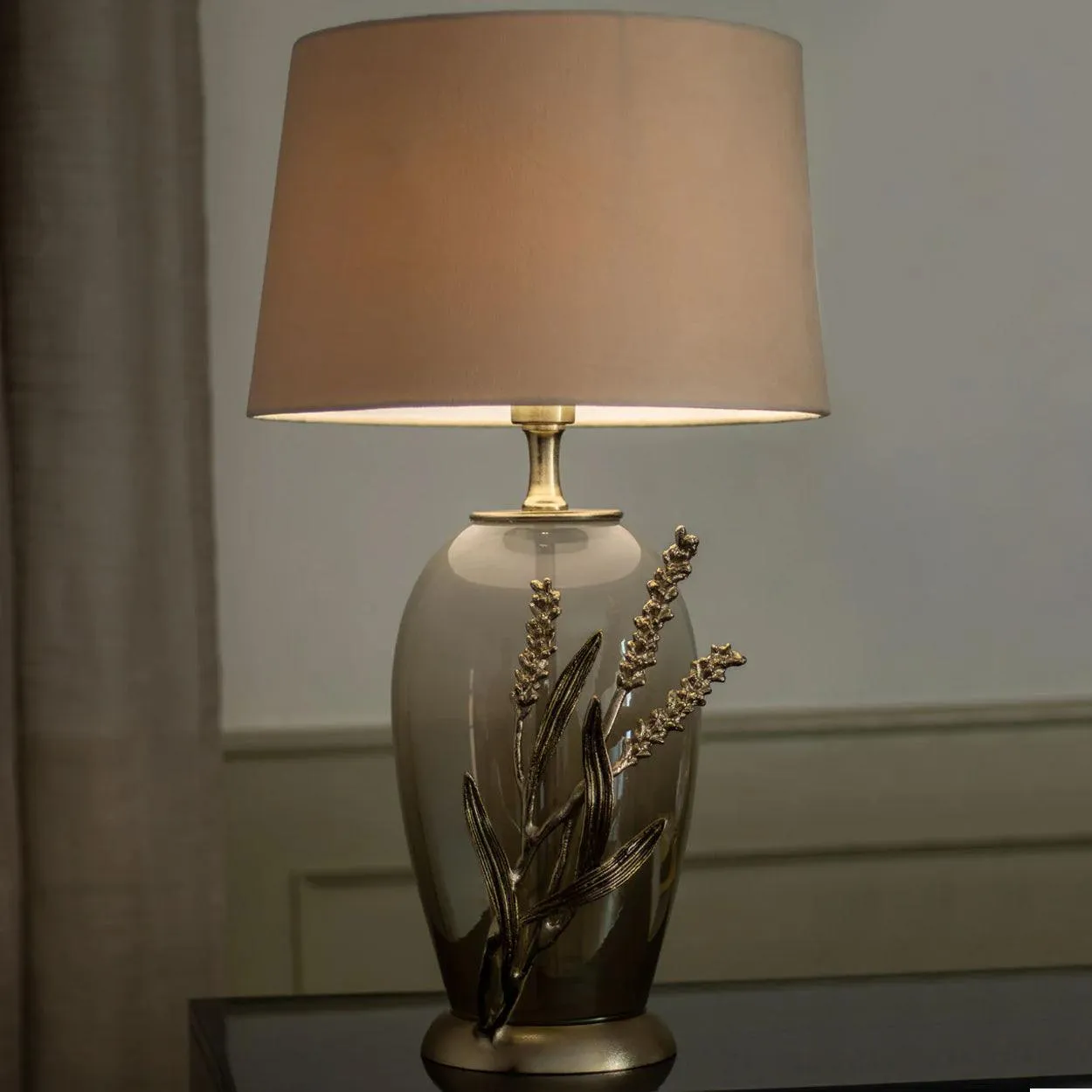 GILDA HANDMADE GLASS AND METAL BEDSIDE TABLE LAMP