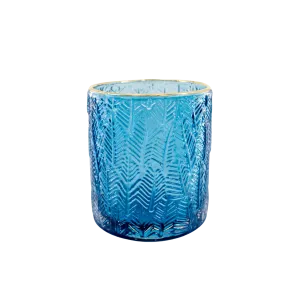 GLASS CANDLE HOLDER BLUE 9X7CM