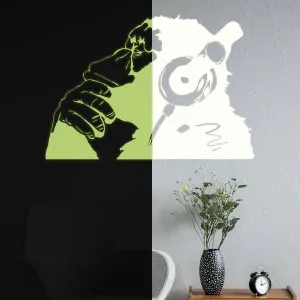 Glowing Vinyl Wall Decal: Monkey With Headphones - Luminescent Graffiti Sticker