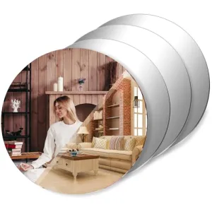 Goelite Silver Acrylic Mirror for Painting & Art and Craft Purpose | 6 Inch X 6 Inch Pack of 4 | Round Circle Mirror for Lippan Art, and Many More
