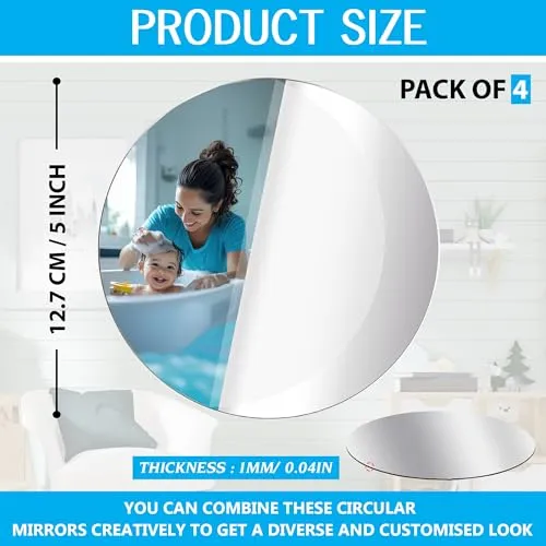 Goelite Silver Acrylic Mirror for Painting & Art and Craft Purpose | 6 Inch X 6 Inch Pack of 4 | Round Circle Mirror for Lippan Art, and Many More