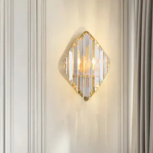 Gold Crystal Rhombus Wall Mount Lamp: Post-Modern 1/2-Bulb Lighting Fixture