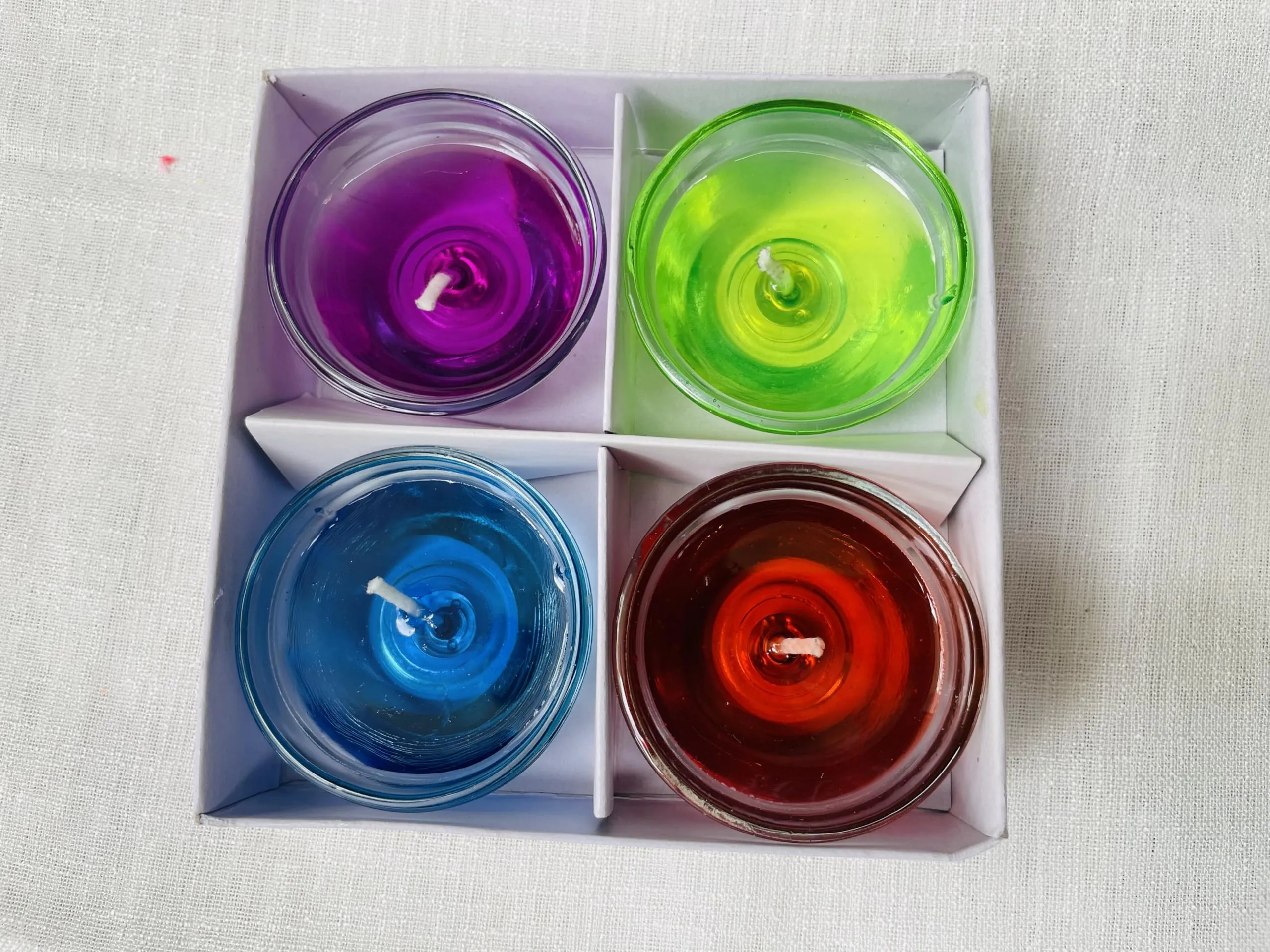 GOZZTOM Gel Filled Glass Diwali Diya Candles with Four Colours Set for Special Events - (Pack of 4)