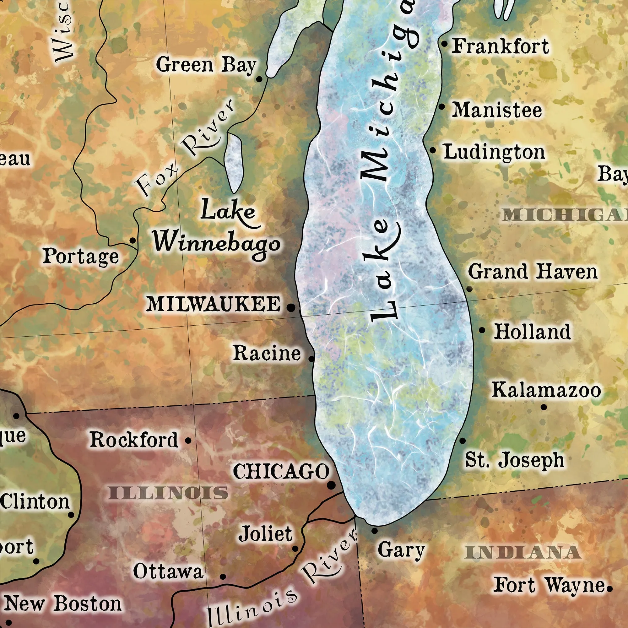 Great Lakes Minnesota Wisconsin Michigan Ohio Canada Map Blanket Double Stitched Edges Luxury Fluffy Super Soft Polyester Throw Blanket