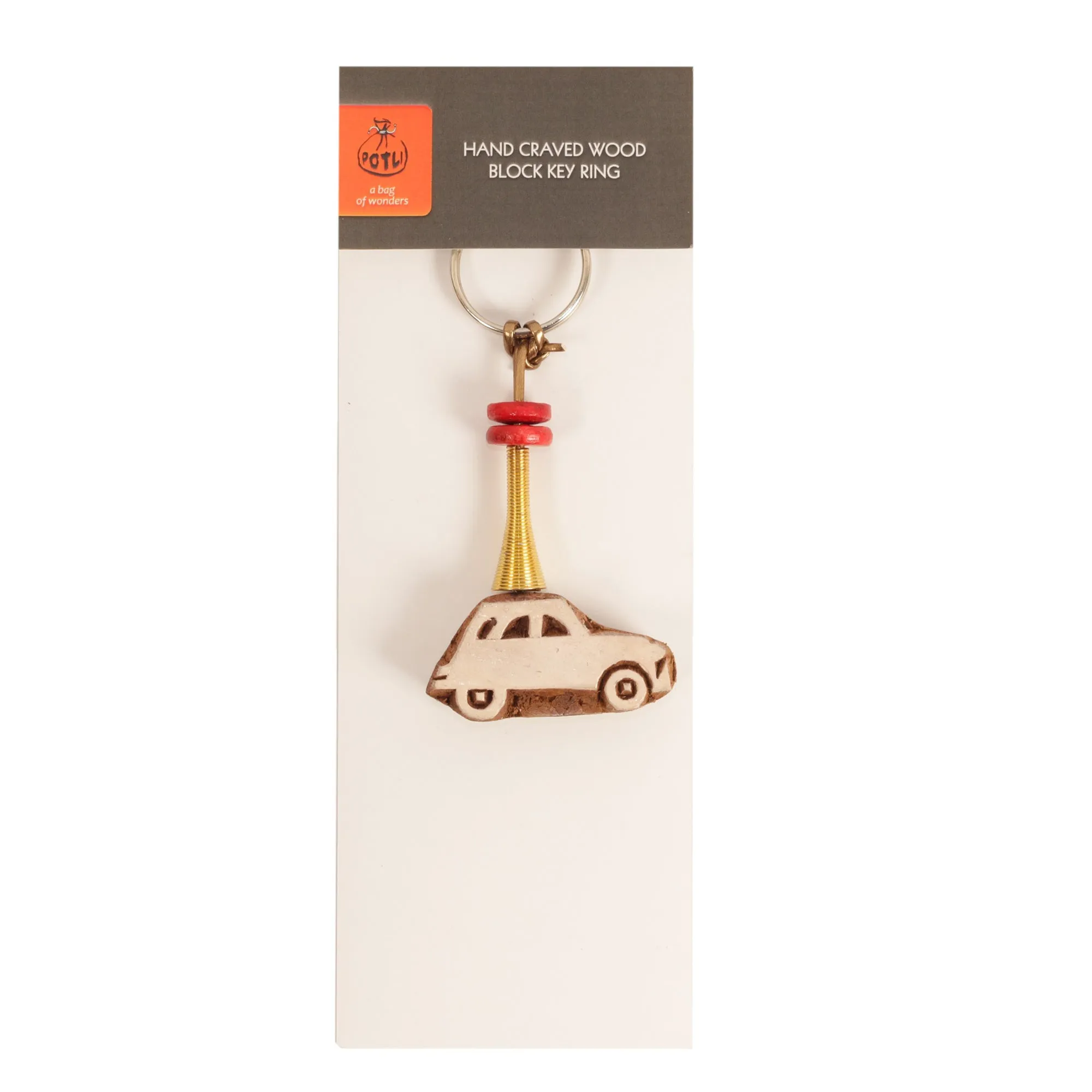 Hand Carved Wooden Keyring Car