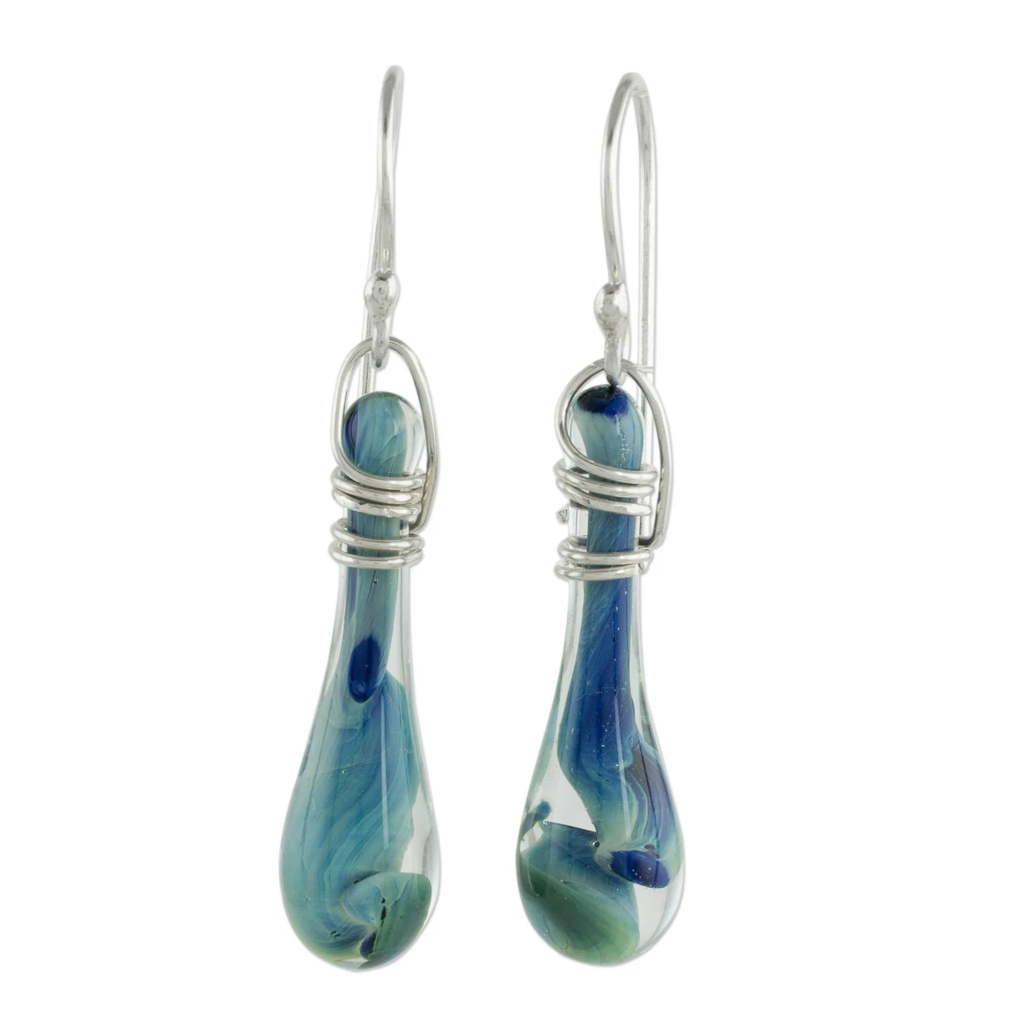 Handcrafted Glass Dangle Earrings from Costa Rica - Crystalline Summer | NOVICA