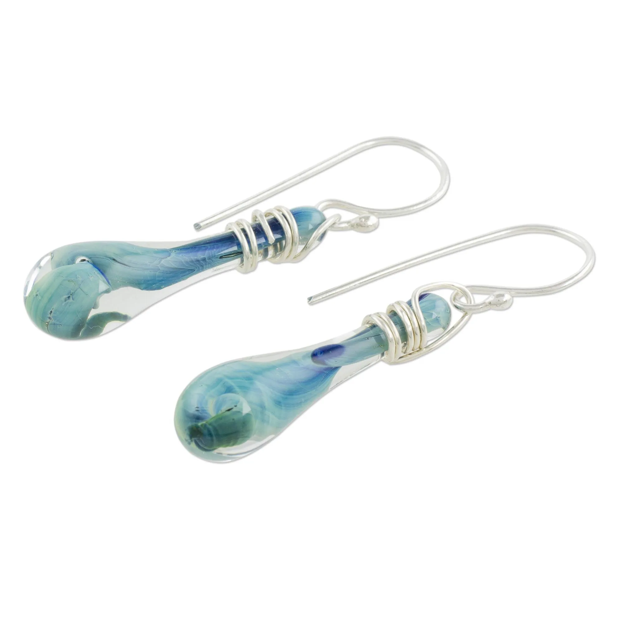 Handcrafted Glass Dangle Earrings from Costa Rica - Crystalline Summer | NOVICA