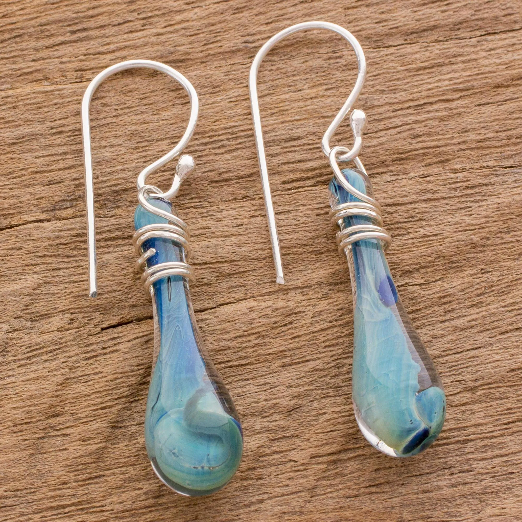 Handcrafted Glass Dangle Earrings from Costa Rica - Crystalline Summer | NOVICA