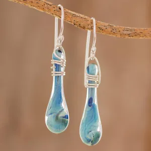Handcrafted Glass Dangle Earrings from Costa Rica - Crystalline Summer | NOVICA