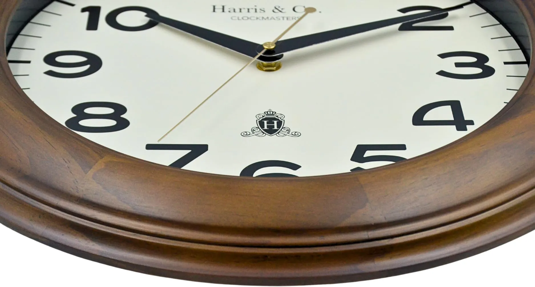 HARRIS & CO. CLOCKMASTERS Luxury Vintage Classic Design Analog Wall Clock- 16 Inch (Thick Wooden Teak Frame & Hd Clear Glass) (Silent Sweep Noiseless Technology) Model - PORTOBELLO ROAD