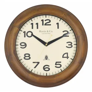 HARRIS & CO. CLOCKMASTERS Luxury Vintage Classic Design Analog Wall Clock- 16 Inch (Thick Wooden Teak Frame & Hd Clear Glass) (Silent Sweep Noiseless Technology) Model - PORTOBELLO ROAD