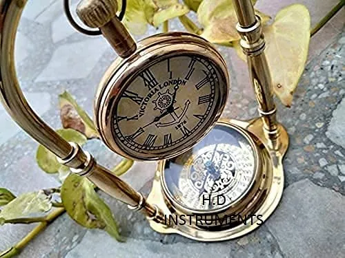 Home Decor Instrument Desk Clock/Table Clock, for Study Table with Direction Compass/for, Office, Table Room, Decor Compass Clock Decorative Brass Clock for Desk Shelves Hanging Clock