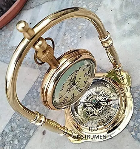 Home Decor Instrument Desk Clock/Table Clock, for Study Table with Direction Compass/for, Office, Table Room, Decor Compass Clock Decorative Brass Clock for Desk Shelves Hanging Clock