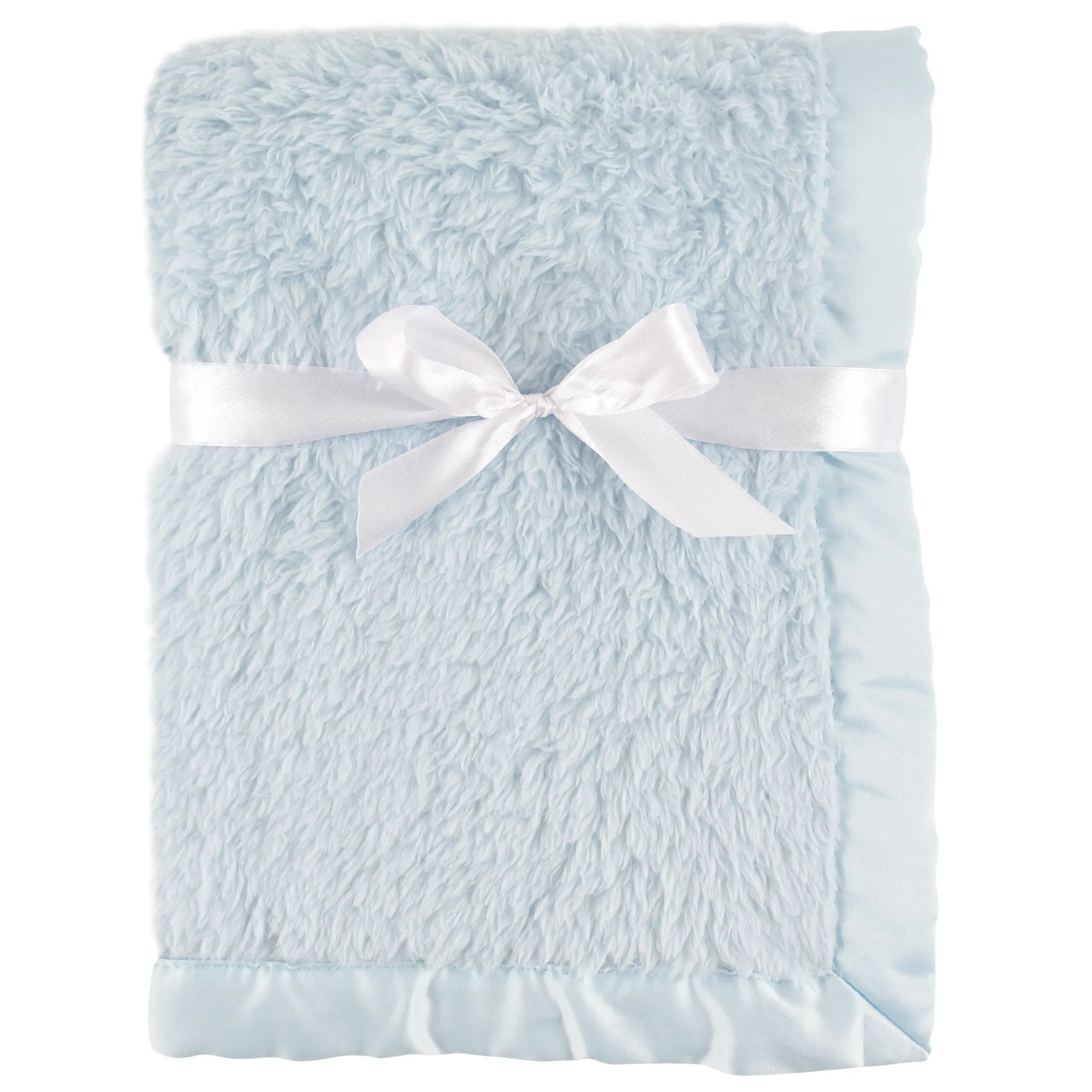 Hudson Baby Sherpa Plush Blanket with Satin Binding, Powder Blue