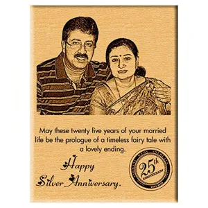 Incredible Gifts India 25th Wedding Marriage Gifts for Couples - Personalized Engraved Wooden Plaque Photo Frame (9x7 in, Wooden), Tabletop Rectangular