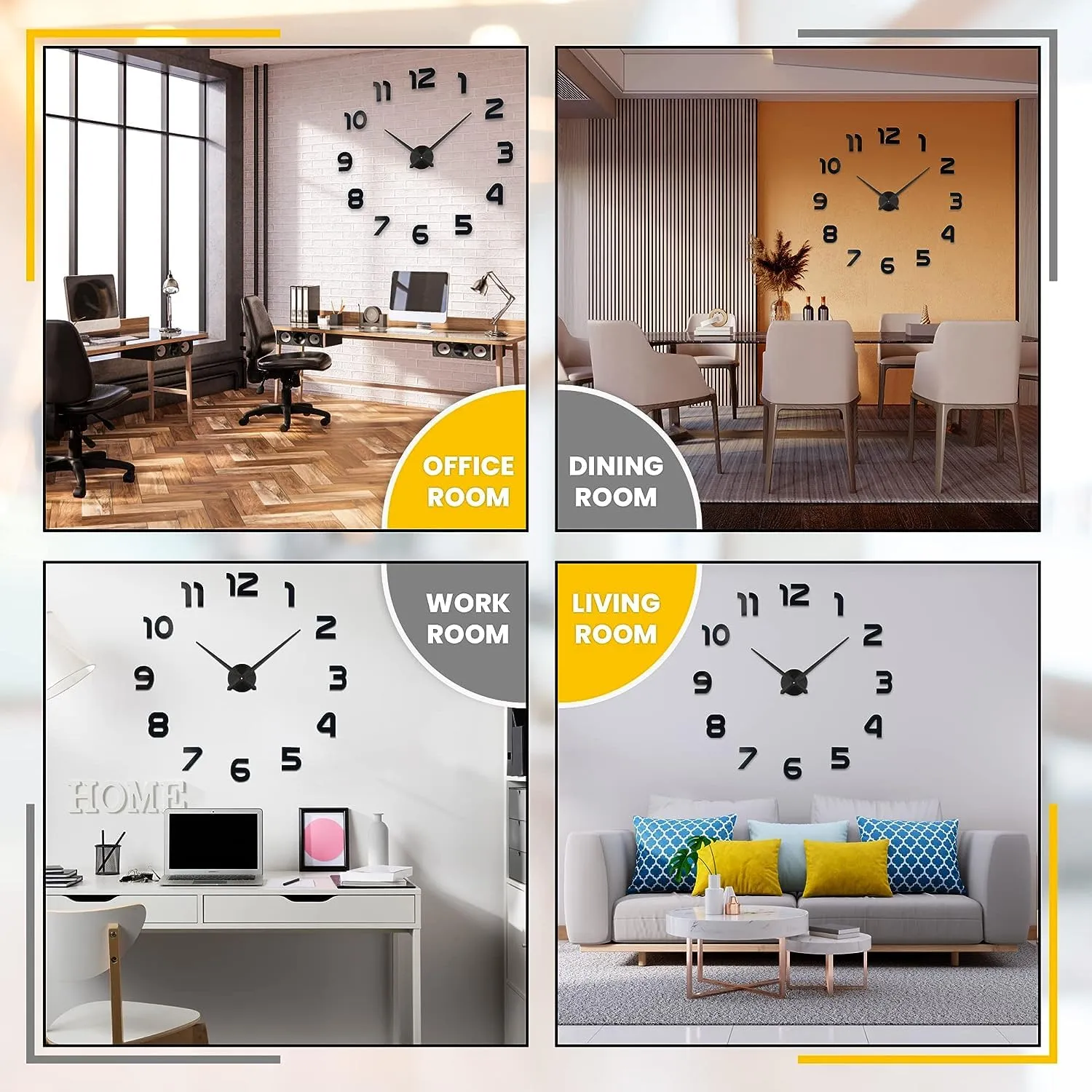 INLERA Acrylic Diy Wall Clock - Frameless 3D-Style Analog Timekeeper For Home, Living Room, Bedroom, Office - Battery-Powered Modern House Decoration - Clock Decor With Number Sticker