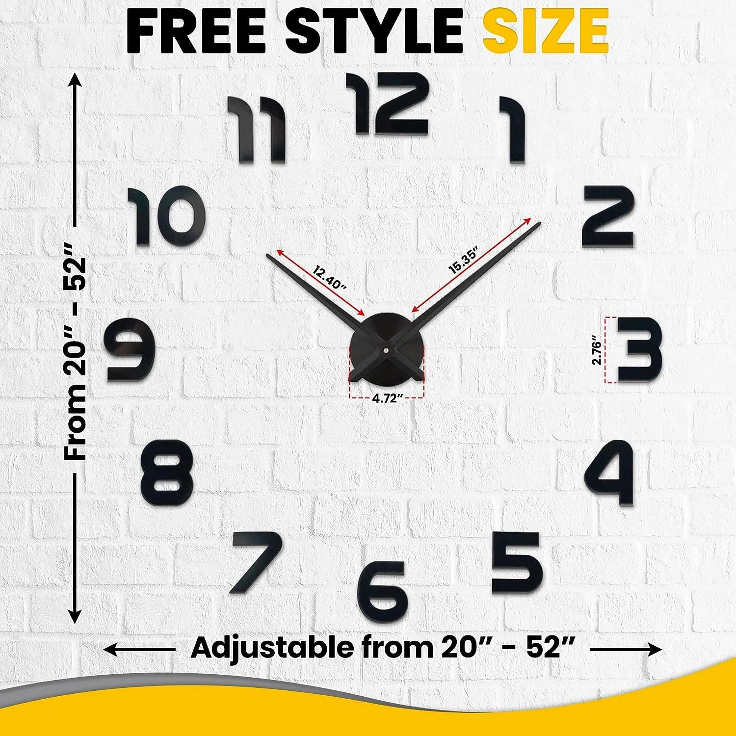 INLERA Acrylic Diy Wall Clock - Frameless 3D-Style Analog Timekeeper For Home, Living Room, Bedroom, Office - Battery-Powered Modern House Decoration - Clock Decor With Number Sticker