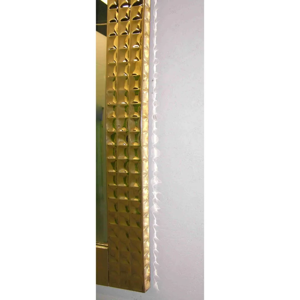 Italian 1970s Vintage Brass Square Wall Mirror with Modern Gold Jewel-Like Detail