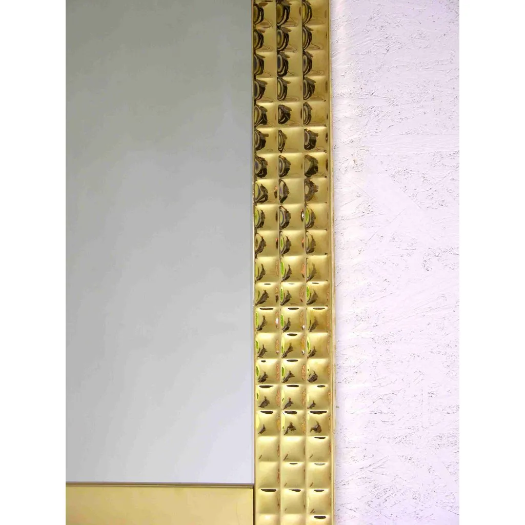 Italian 1970s Vintage Brass Square Wall Mirror with Modern Gold Jewel-Like Detail