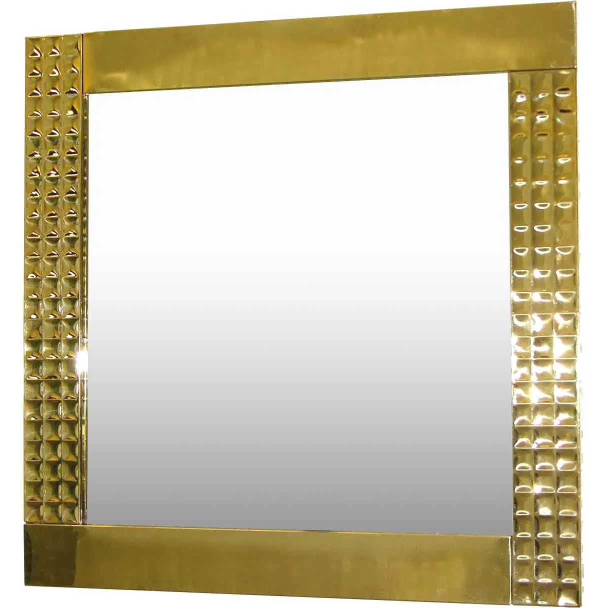 Italian 1970s Vintage Brass Square Wall Mirror with Modern Gold Jewel-Like Detail
