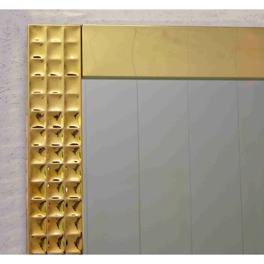 Italian 1970s Vintage Brass Square Wall Mirror with Modern Gold Jewel-Like Detail