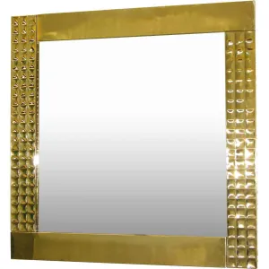 Italian 1970s Vintage Brass Square Wall Mirror with Modern Gold Jewel-Like Detail