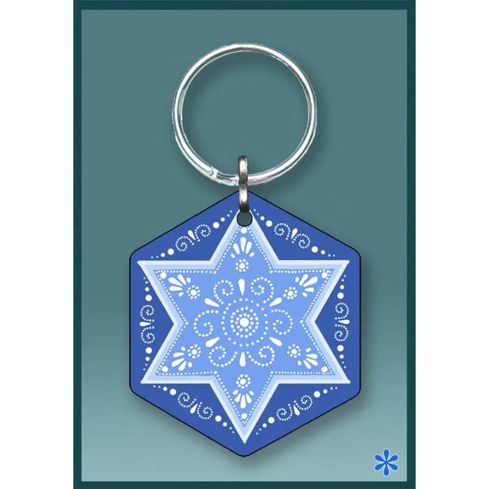 Judaic Acrylic Key Chain SLATE BLUE STAR Traveller Blessing by Mickie Caspi