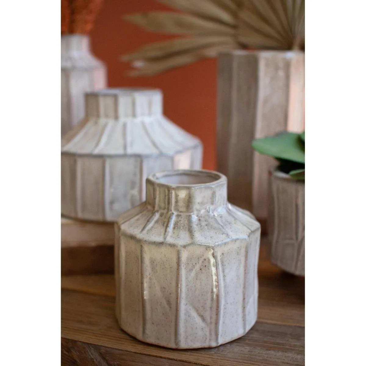 Kalalou - SET OF FIVE WHITE CERAMIC PLANTERS - CDL3150