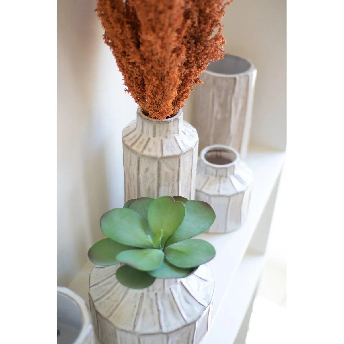 Kalalou - SET OF FIVE WHITE CERAMIC PLANTERS - CDL3150