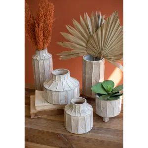 Kalalou - SET OF FIVE WHITE CERAMIC PLANTERS - CDL3150