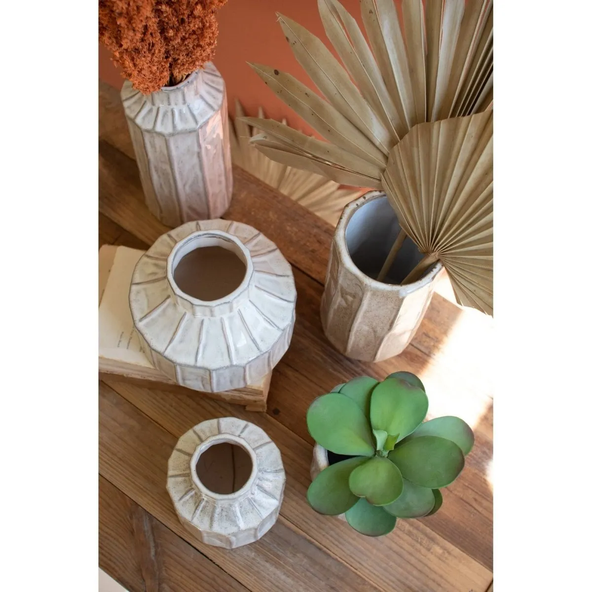 Kalalou - SET OF FIVE WHITE CERAMIC PLANTERS - CDL3150