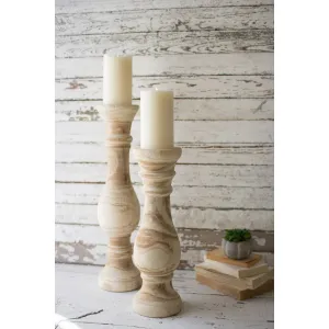 Kalalou - SET OF TWO HAND CARVED WOODEN CANDLE STANDS - CFAN1002