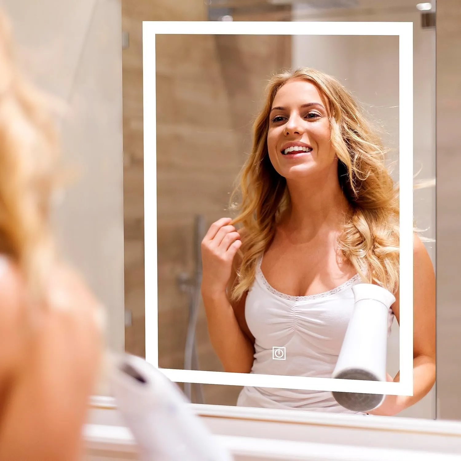 KALYAN TRADERS led Wall Mirror bedroom mirror with Touch Sensor: Illuminated Rectangular Lighted Mirror with Natural Light Background (Wall Mount) size(24x30)-W18.
