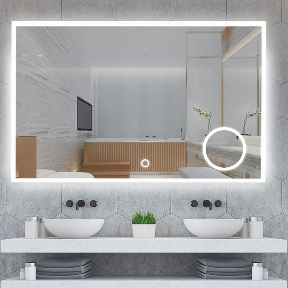 KALYAN TRADERS led Wall Mirror bedroom mirror with Touch Sensor: Illuminated Rectangular Lighted Mirror with Natural Light Background (Wall Mount) size(24x30)-W2.