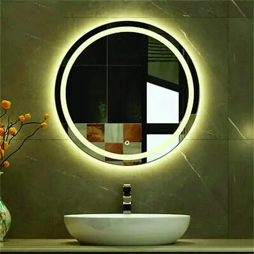KALYAN TRADERS Wall-mounted led mirror with touch sensor for three light levels (warm, natural, and white) and a designer mirror for living room, bedroom, and dressing room and hallway-(15x15).