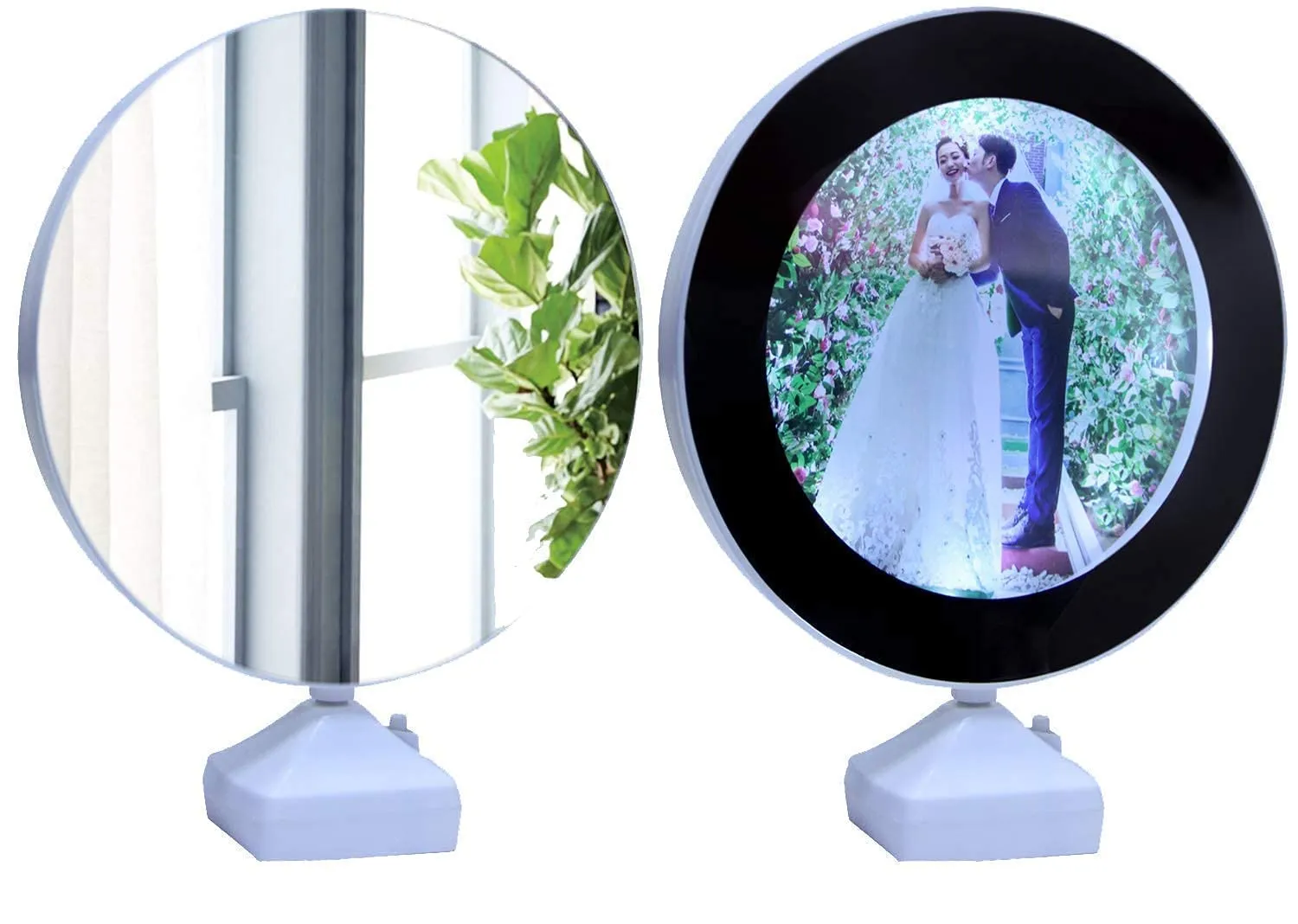 KC PRODUCTS 2-in-1 Personalized/Customised Desktop Magic Mirror and Glass Photo Wooden Frame LED Light Lamp for Home Decor Living Bedroom