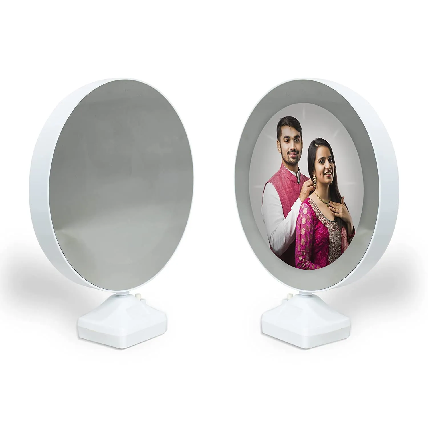KC PRODUCTS 2-in-1 Personalized/Customised Desktop Magic Mirror and Glass Photo Wooden Frame LED Light Lamp for Home Decor Living Bedroom