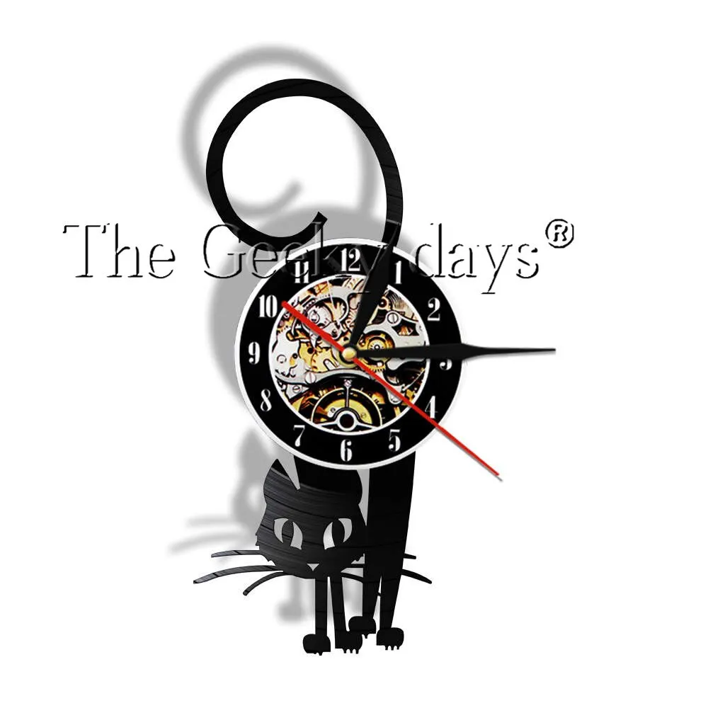 Kitty Cat Vinyl Record Wall Art Modern Wall Clock Kitten Retro Handmade Hanging Timepieces Clock Watch Home Decor Cat Lover Gift