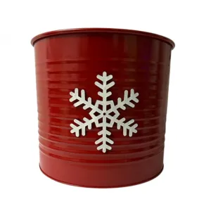 Koopman 23cm Red Snowflake Metal Planter