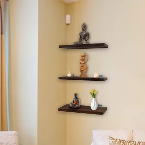 Kuber Industries Durable & Sturdy 3 Piece Termite Resistent Sheesham Wood Wall Mount Wooden Wall Shelf for Bedroom & Living Room | Furniture Wall Rack Shelf for Decor | Brown